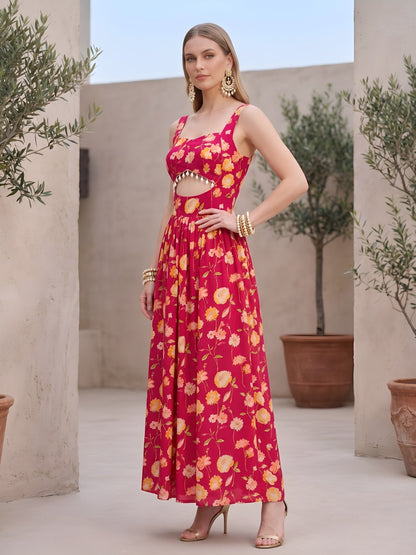 Floral Printed With Stylish Front Design Dress