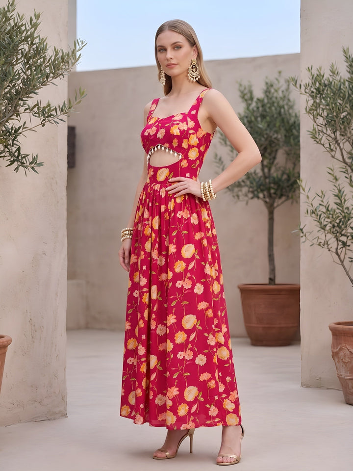Floral Printed With Stylish Front Design Dress