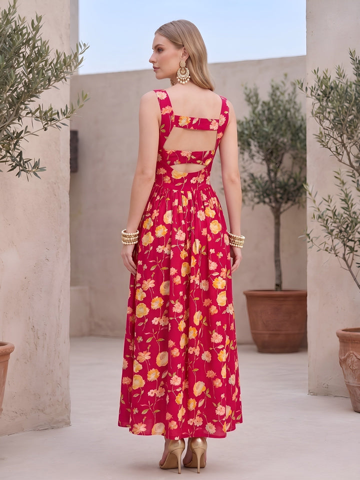 Floral Printed With Stylish Front Design Dress