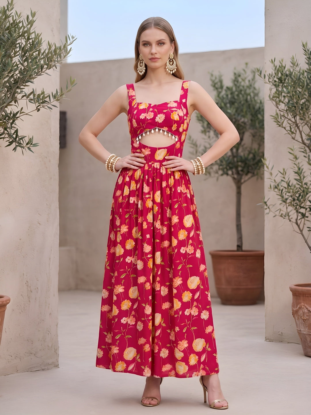 Floral Printed With Stylish Front Design Dress