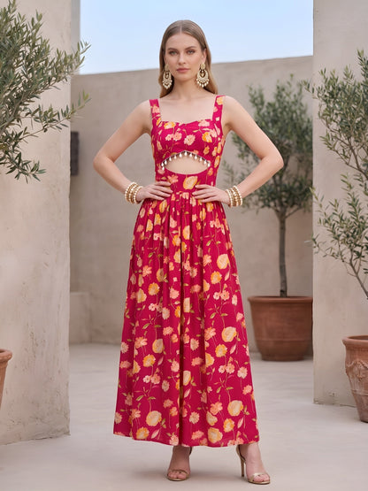 Floral Printed With Stylish Front Design Dress