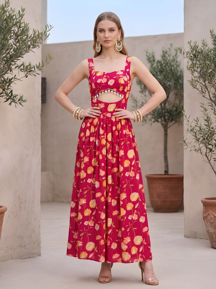 Floral Printed With Stylish Front Design Dress