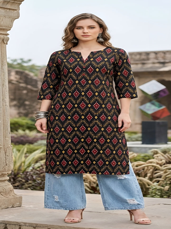 Printed Straight Kurta With Three Quarter Sleeves