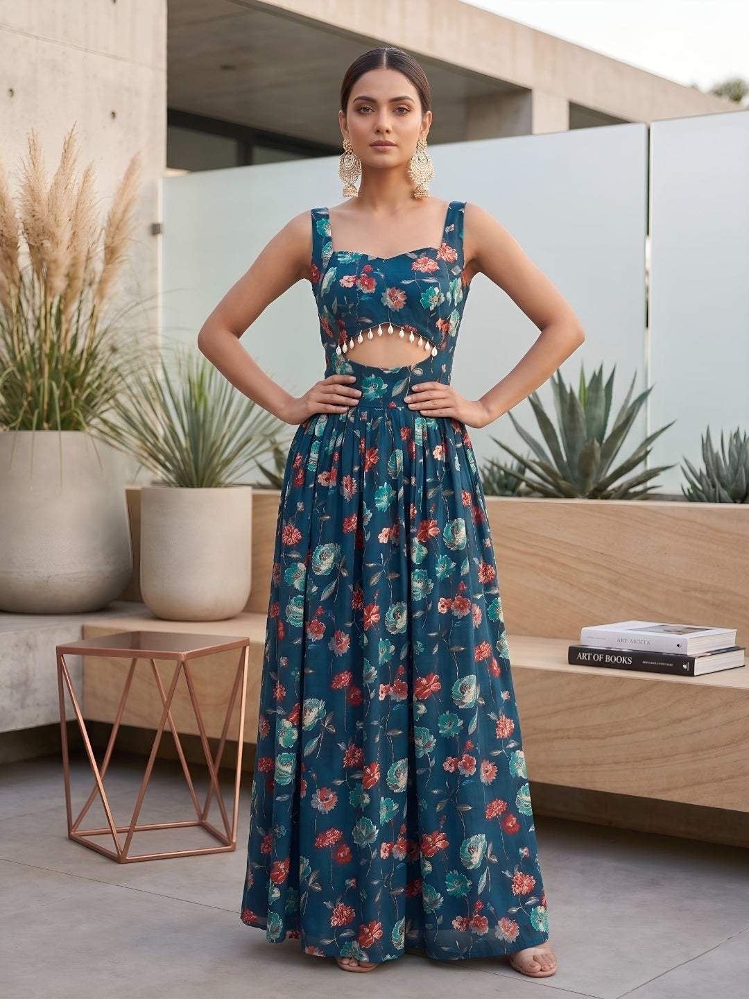 Floral Printed With Stylish Front Design Dress