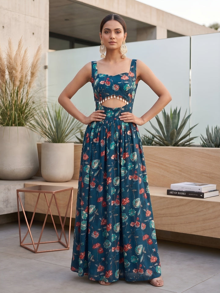Floral Printed With Stylish Front Design Dress