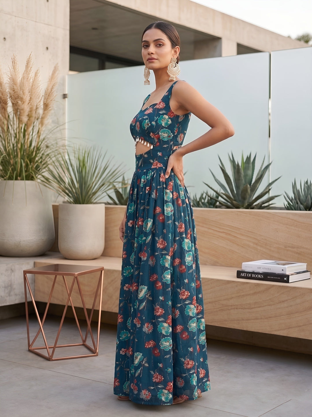 Floral Printed With Stylish Front Design Dress