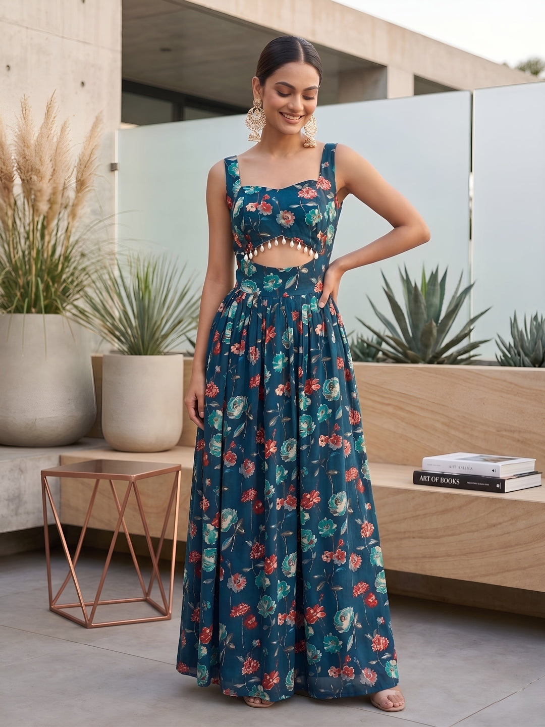 Floral Printed With Stylish Front Design Dress
