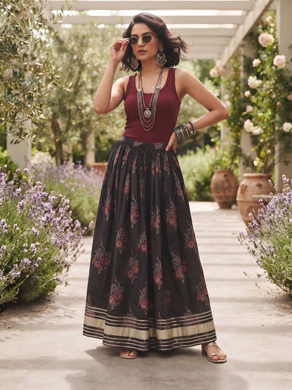 Ethnic Printed Gotta Patti Work Skrit