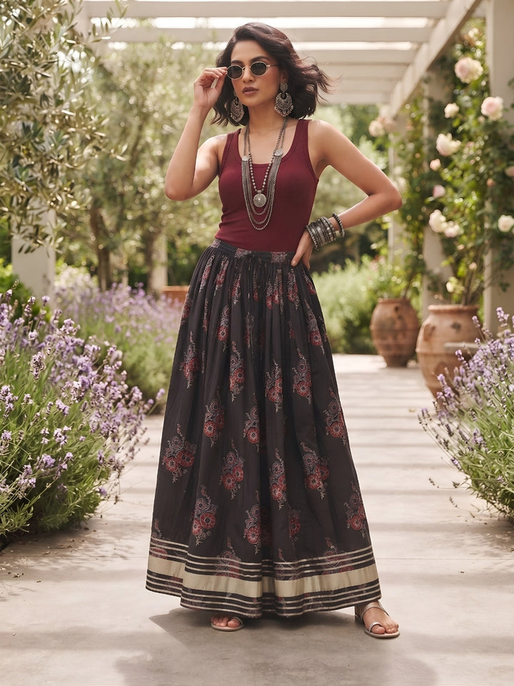 Ethnic Printed Gotta Patti Work Skrit