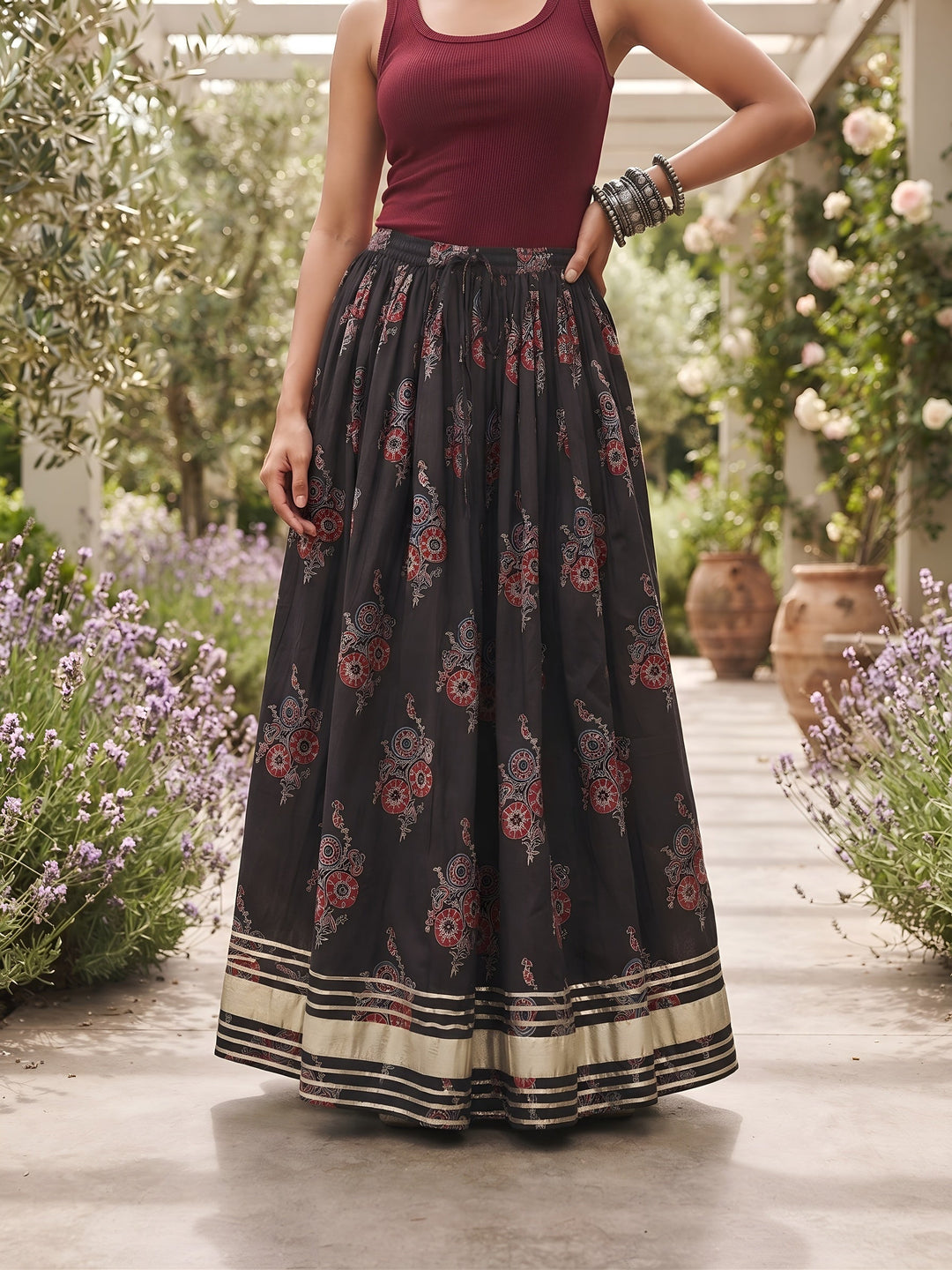Ethnic Printed Gotta Patti Work Skrit