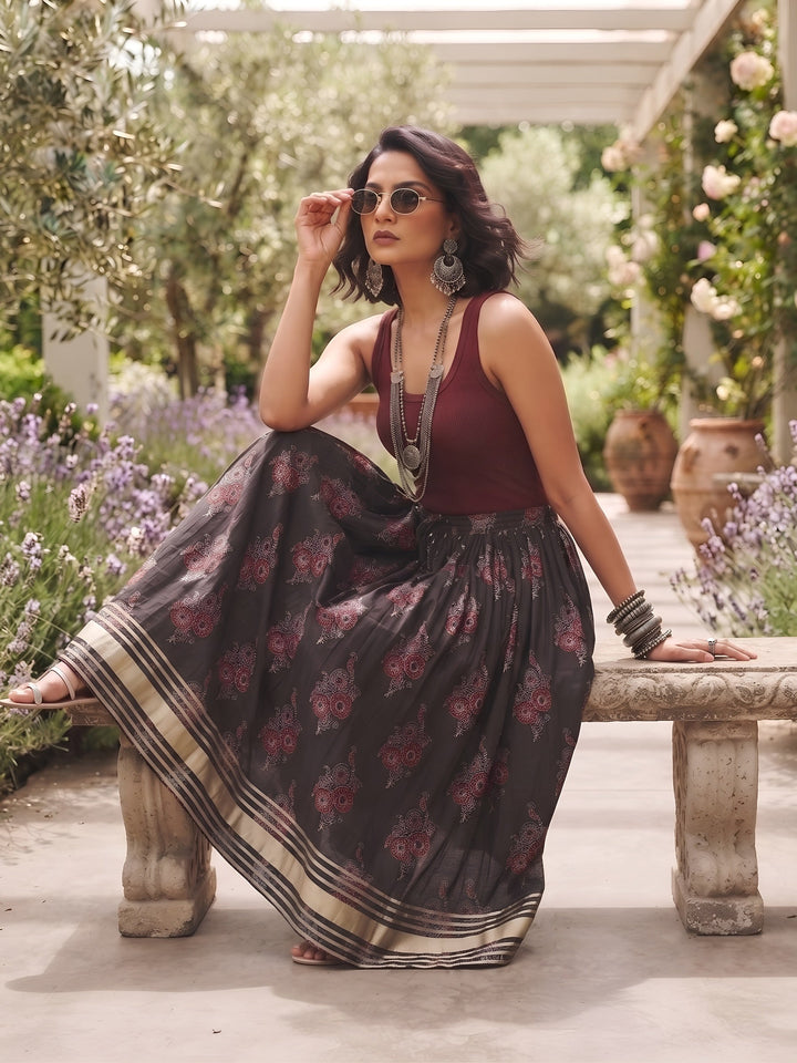 Ethnic Printed Gotta Patti Work Skrit