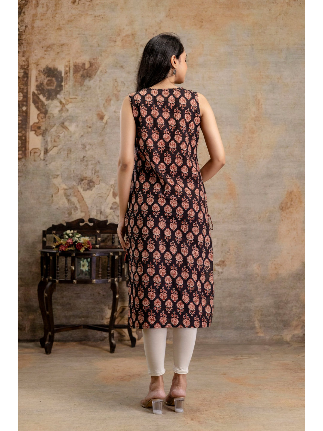 Black Printed Cotton Straight Kurta