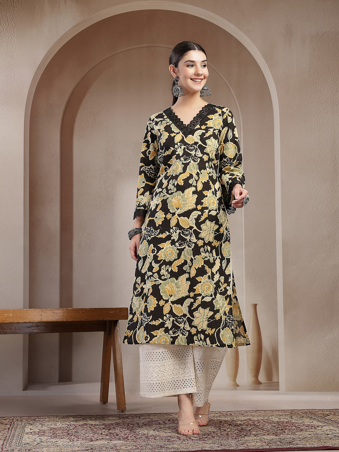 Floral Printed Cotton Straight Kurta