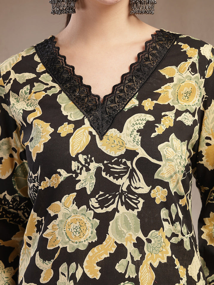 Floral Printed Cotton Straight Kurta