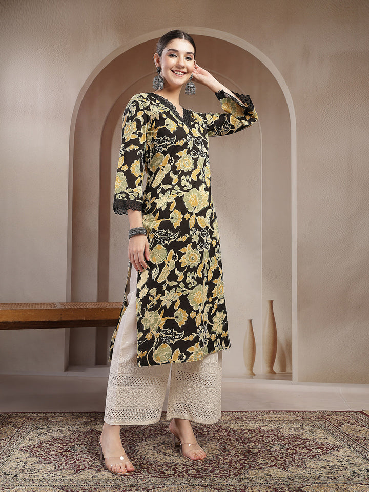 Floral Printed Cotton Straight Kurta