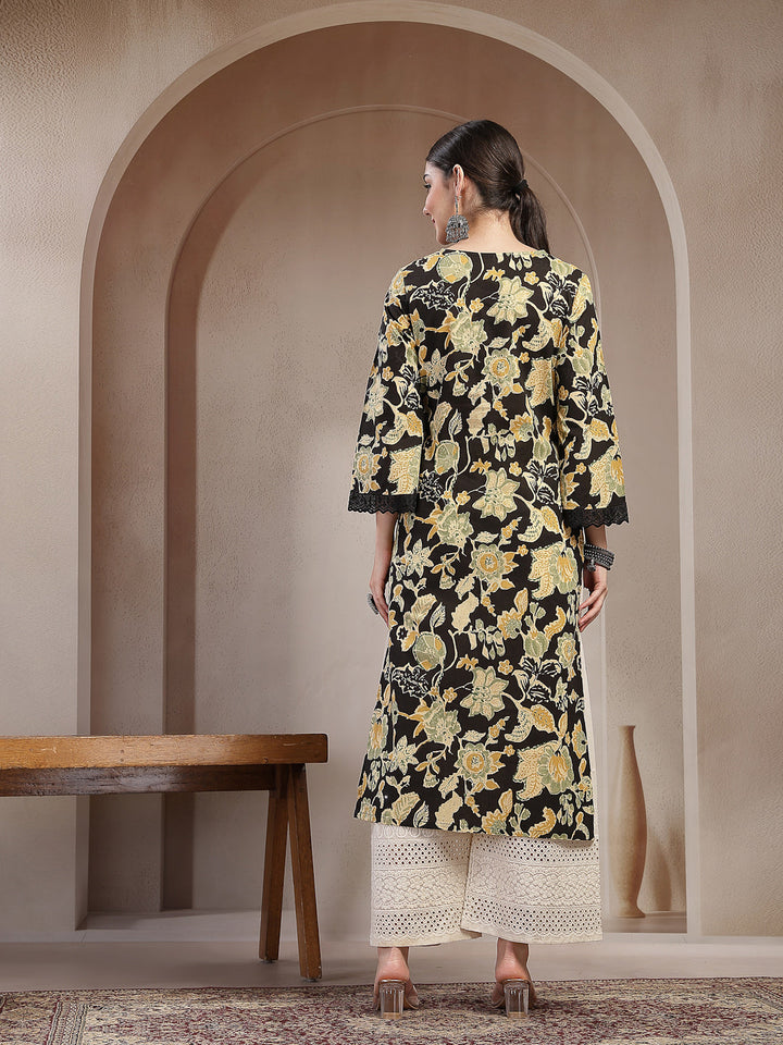 Floral Printed Cotton Straight Kurta