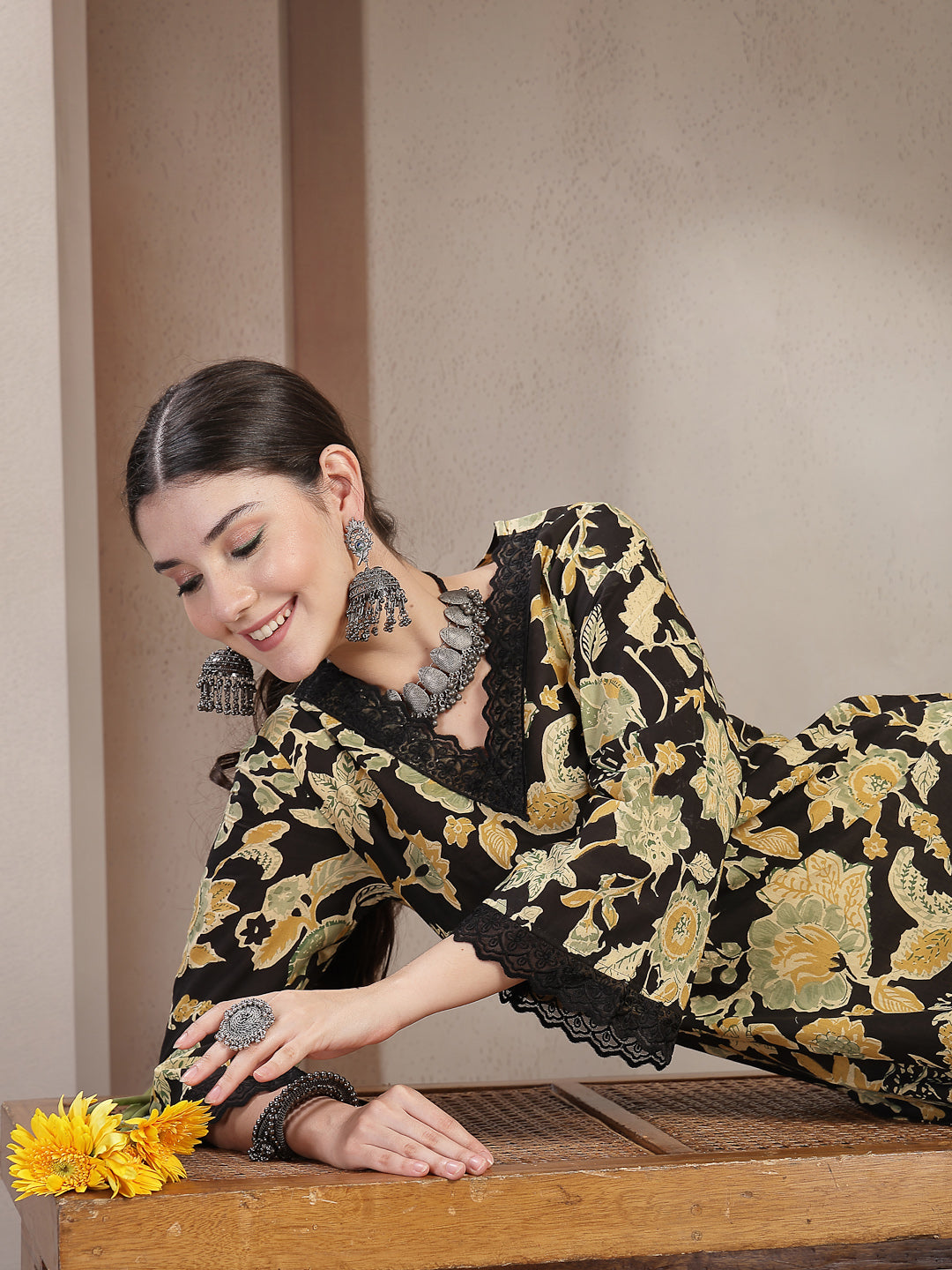 Floral Printed Cotton Straight Kurta