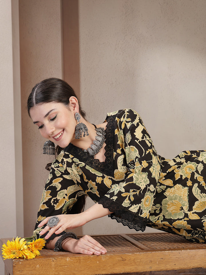 Floral Printed Cotton Straight Kurta