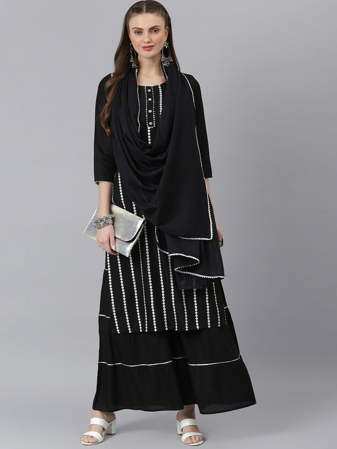 Women Printed Rayon Straight Kurta Sharara Dupatta Set (Pre-Order)