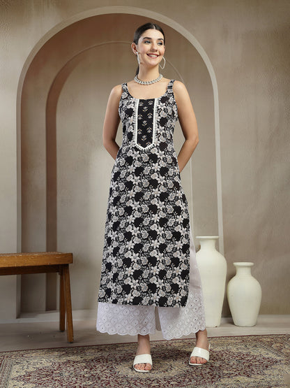 Floral Printed Cotton Straight Kurta