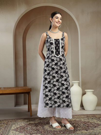 Floral Printed Cotton Straight Kurta