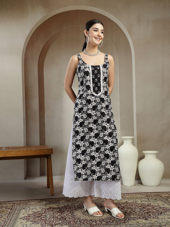 Floral Printed Cotton Straight Kurta
