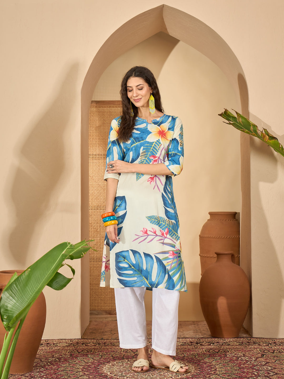 Floral Printed Cotton Straight Kurta