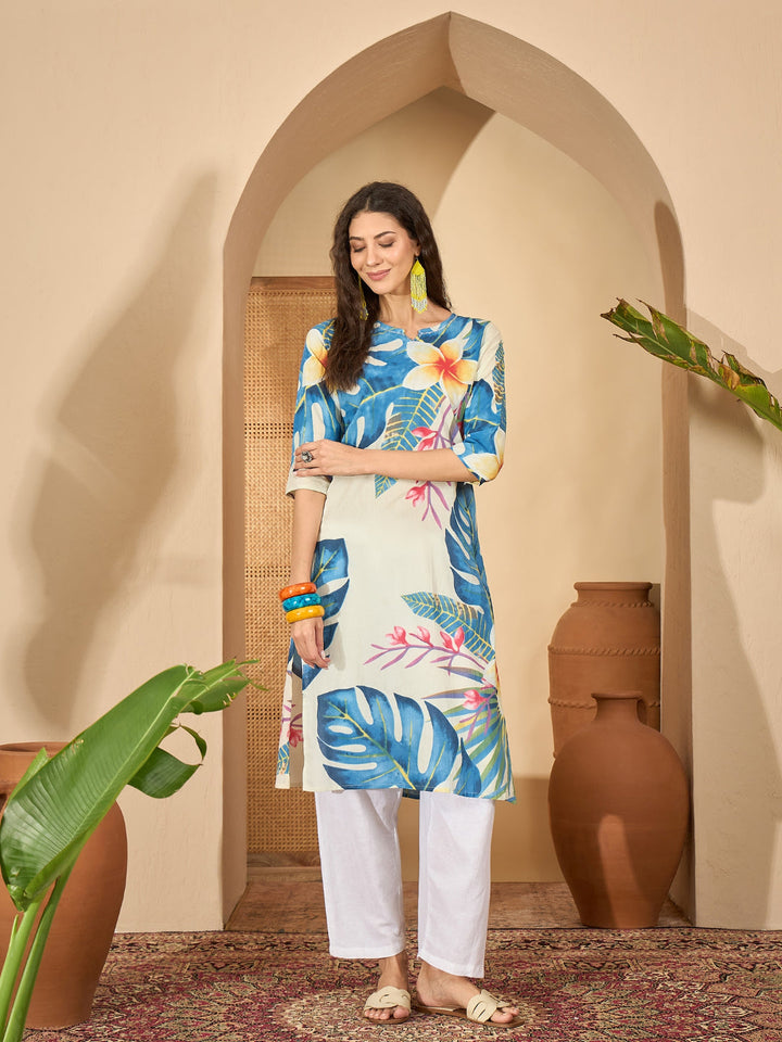 Floral Printed Cotton Straight Kurta