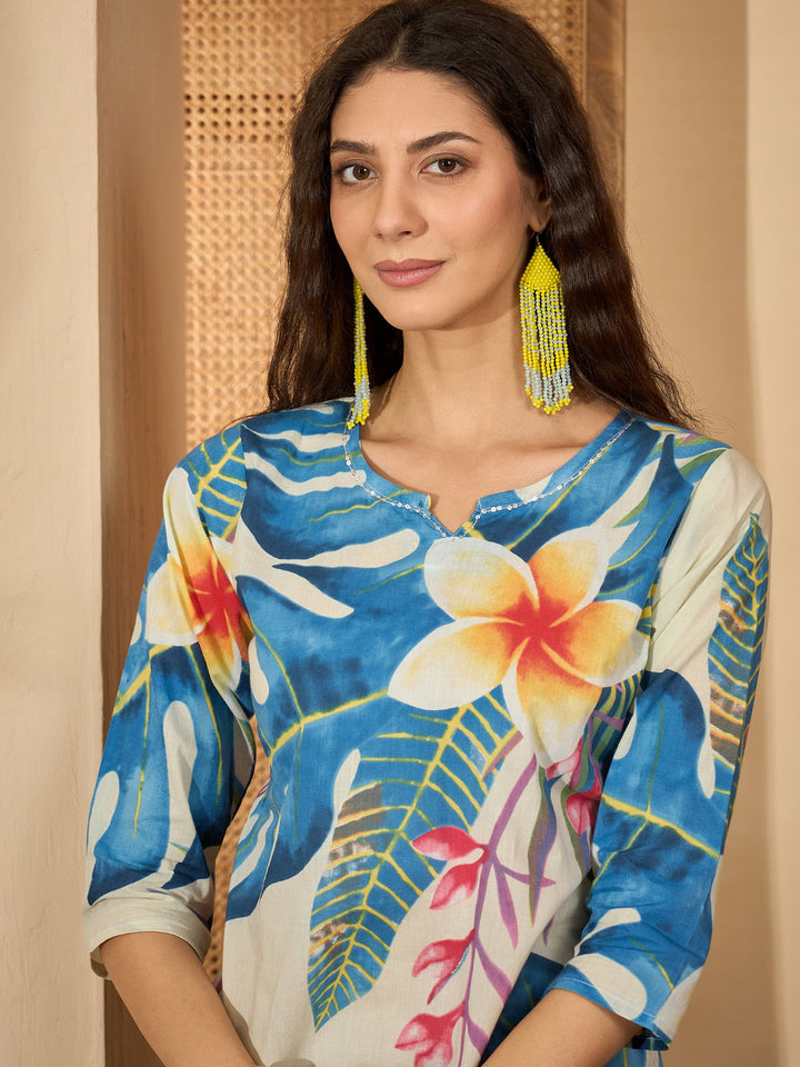 Floral Printed Cotton Straight Kurta