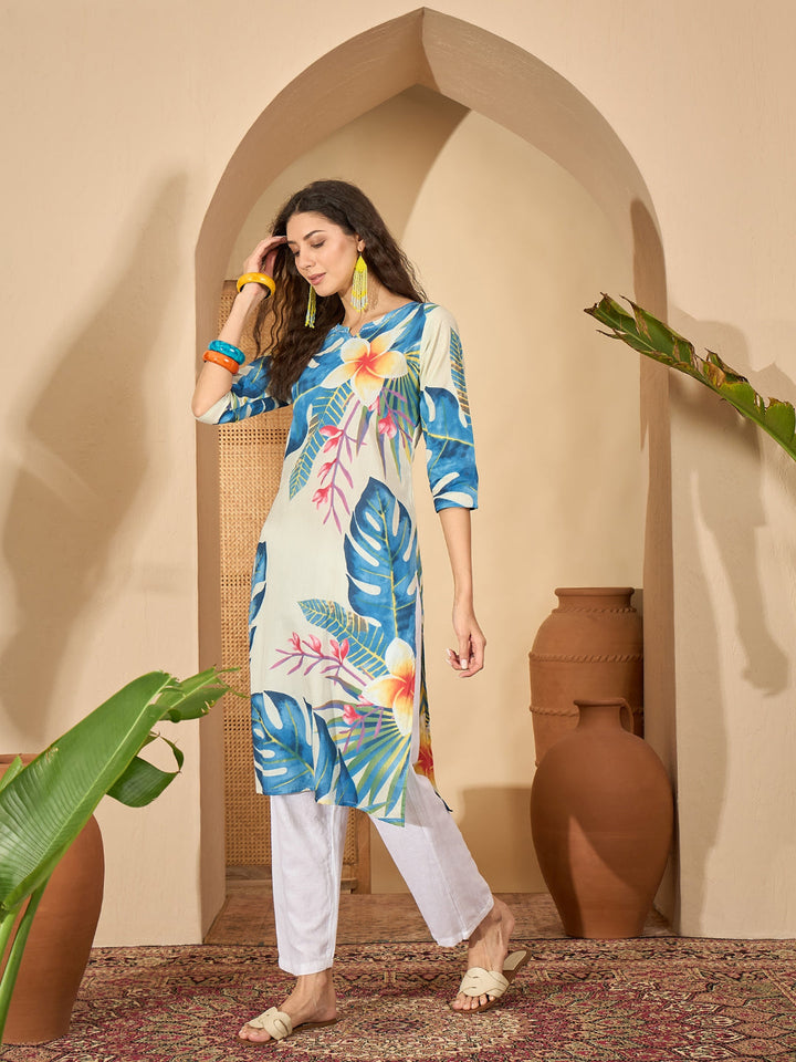 Floral Printed Cotton Straight Kurta