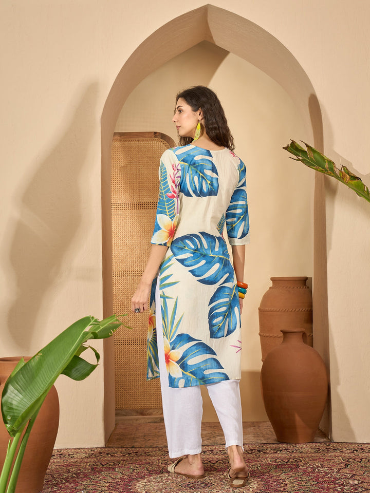 Floral Printed Cotton Straight Kurta