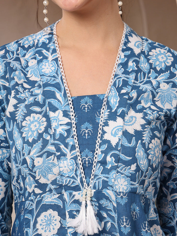 Floral Printed Cotton Flared Kurta