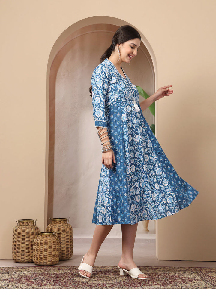 Floral Printed Cotton Flared Kurta