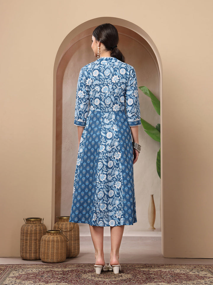 Floral Printed Cotton Flared Kurta