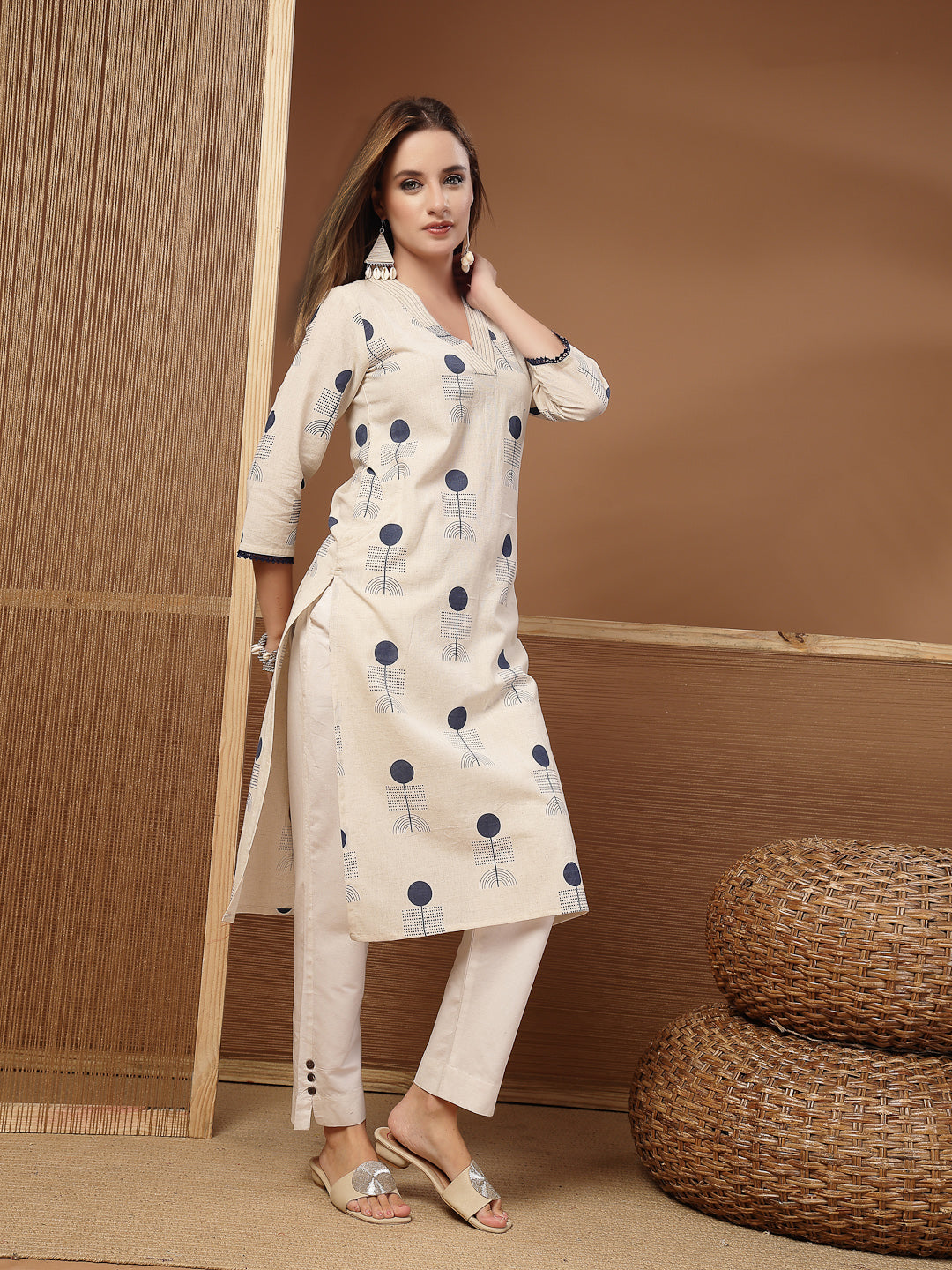 Geometric Printed Cotton Straight Kurta