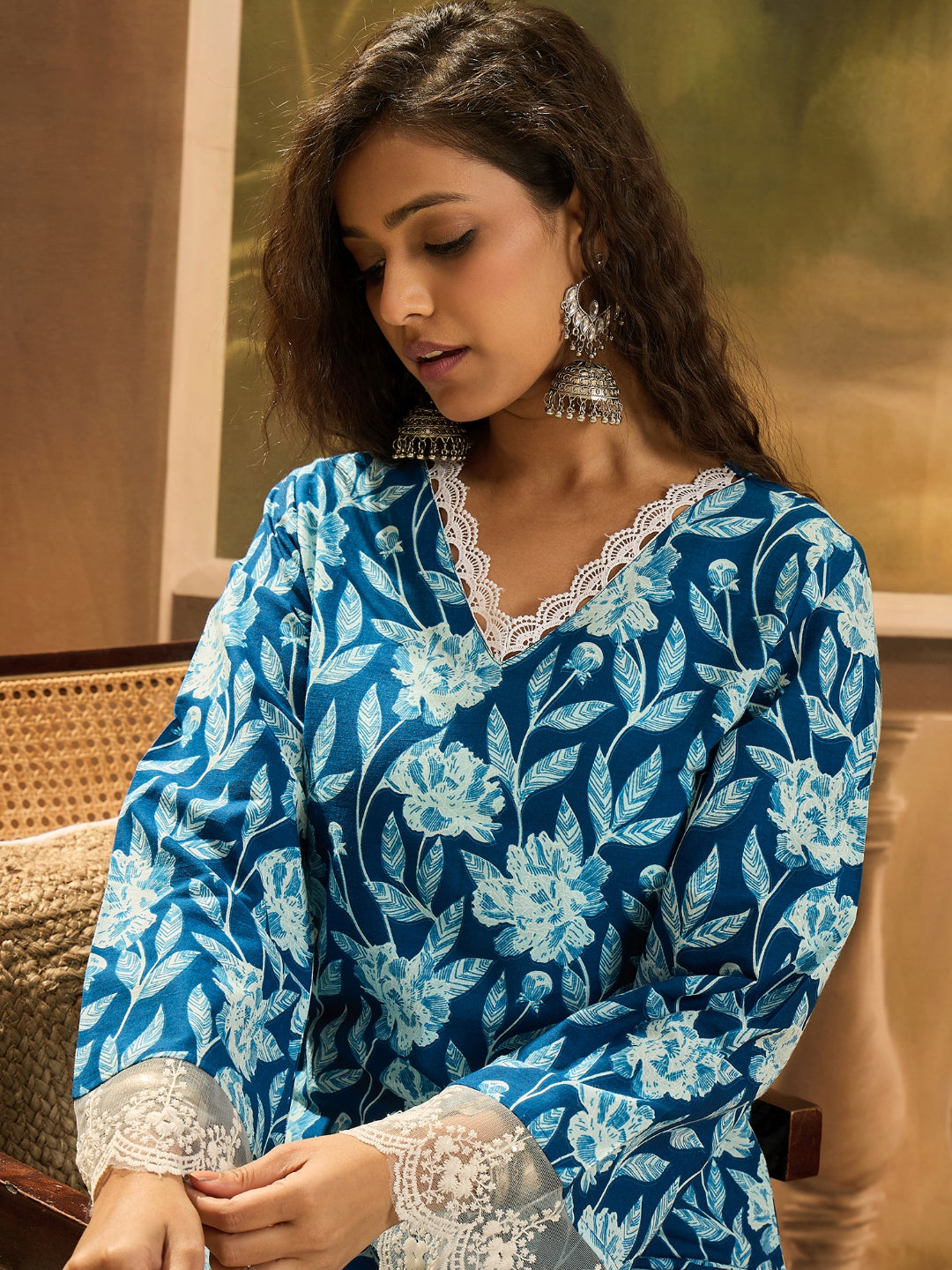 Floral Printed Cotton Straight Kurta