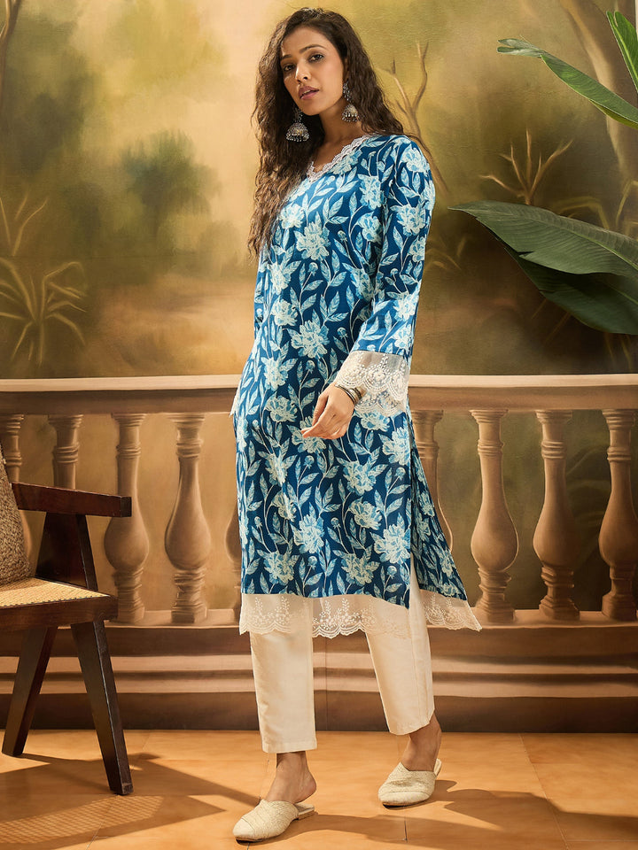 Floral Printed Cotton Straight Kurta