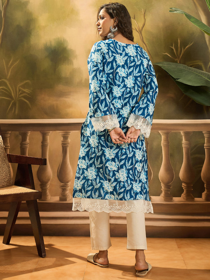 Floral Printed Cotton Straight Kurta