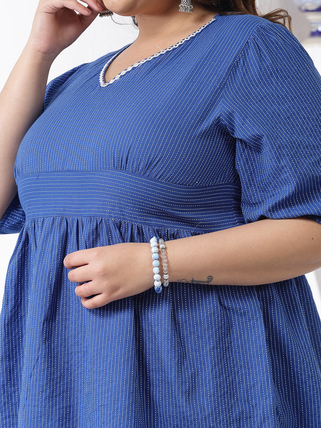 Plus Size Self Woven Kantha Cotton Co-Ord Set