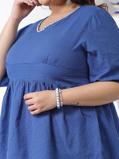 Plus Size Self Woven Kantha Cotton Co-Ord Set