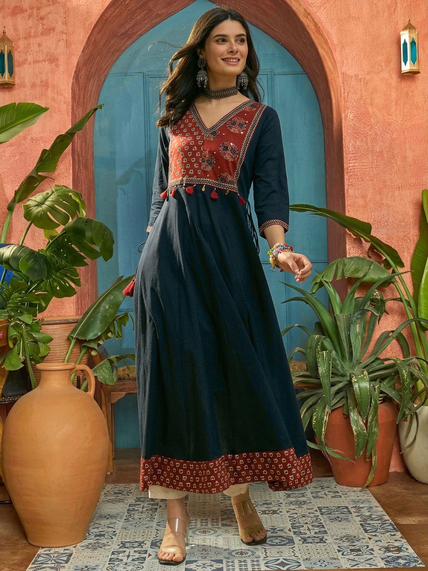 Solid Cotton Flared Kurta