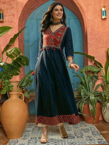 Solid Cotton Flared Kurta