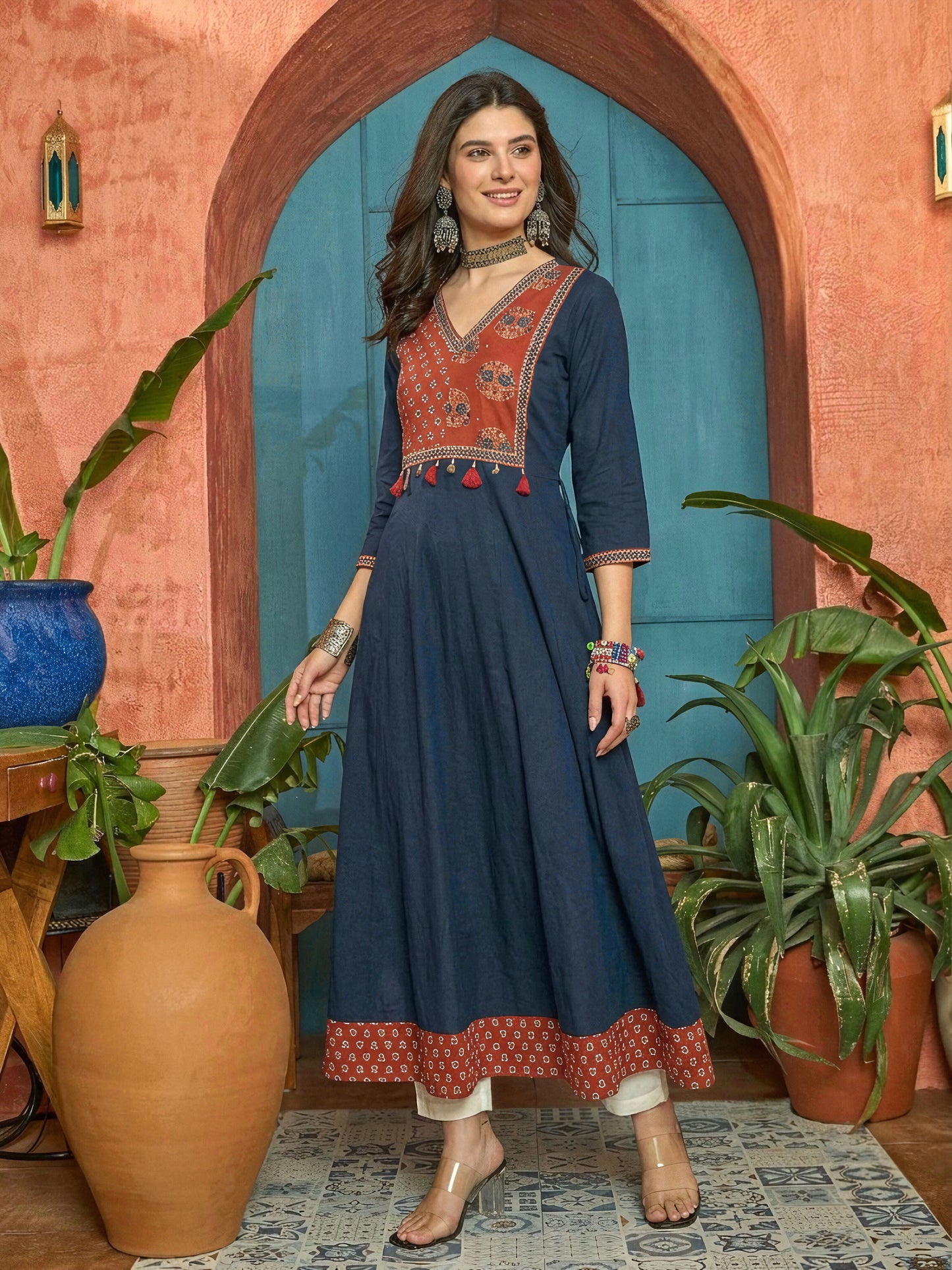Solid Cotton Flared Kurta