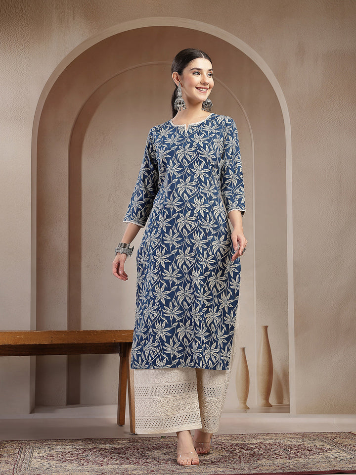 Floral Printed Cotton Straight Kurta