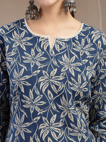 Floral Printed Cotton Straight Kurta
