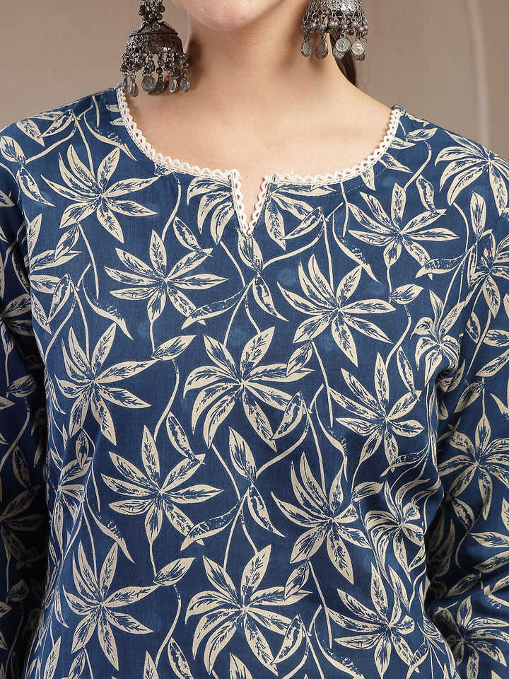 Floral Printed Cotton Straight Kurta