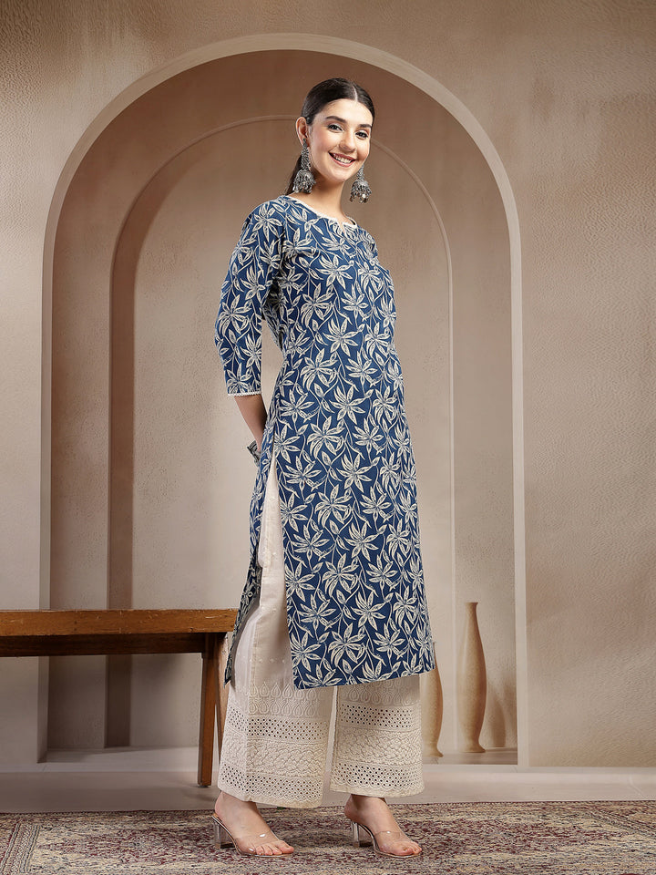 Floral Printed Cotton Straight Kurta
