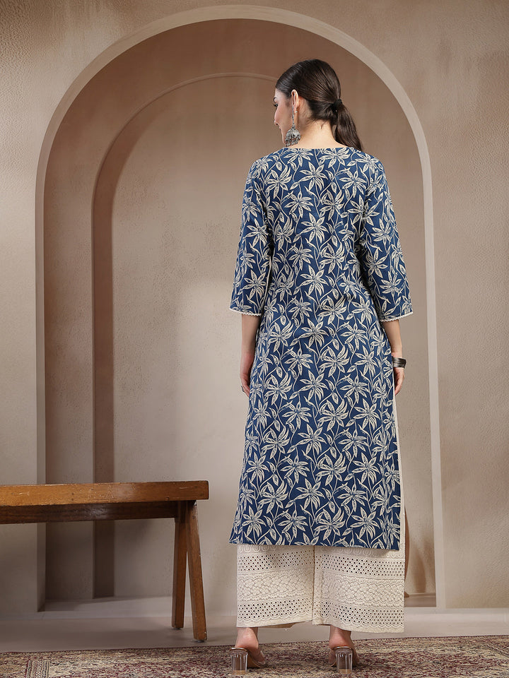 Floral Printed Cotton Straight Kurta