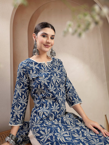 Floral Printed Cotton Straight Kurta