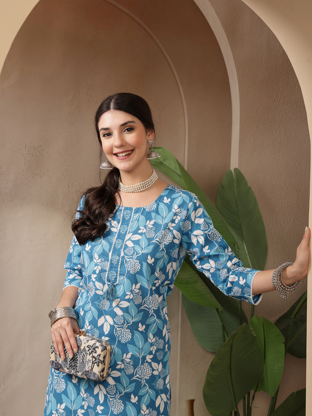 Floral Printed Cotton Straight Kurta